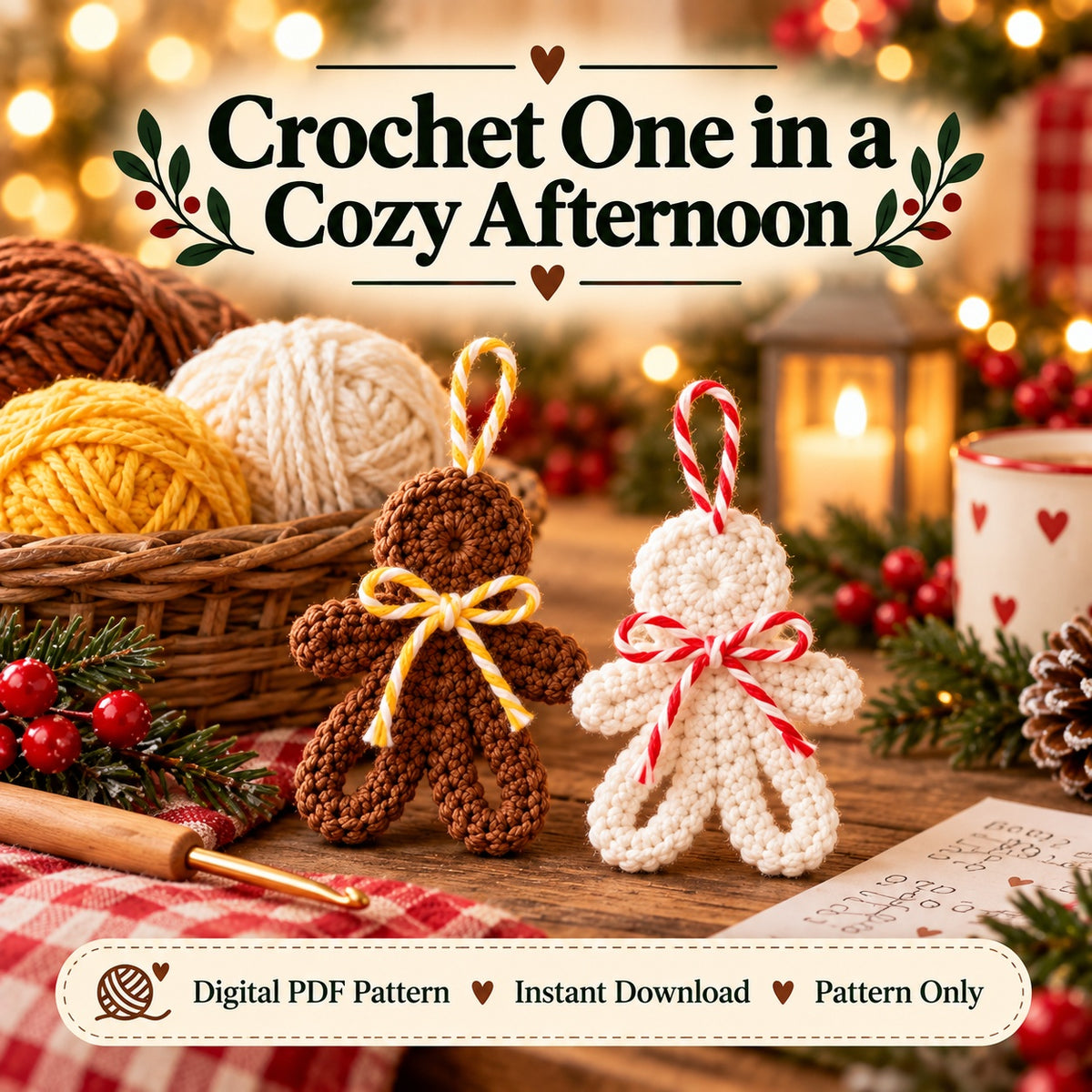 Mini Gingerbread Man Crochet Ornament Pattern PDF – Easy Christmas Tree Decoration & Gift Topper