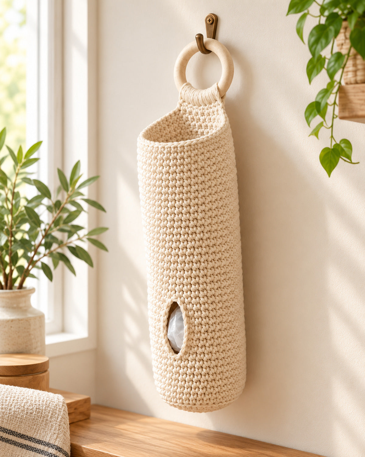 Tuck-Away Bag Keeper Crochet Pattern PDF – Hanging Plastic Bag Holder