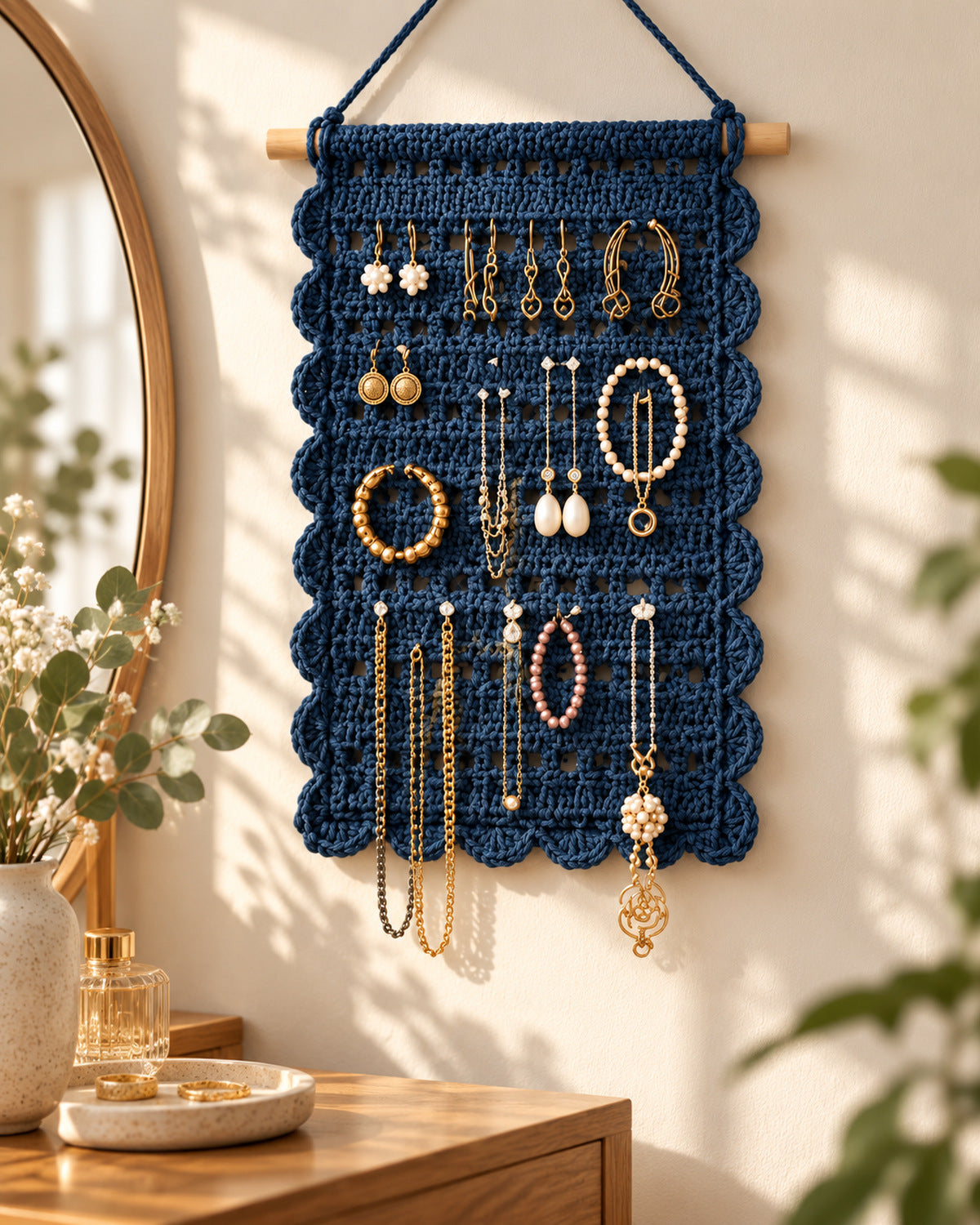 Crochet Jewelry Holder Pattern PDF – Boho Wall Hanging Organizer