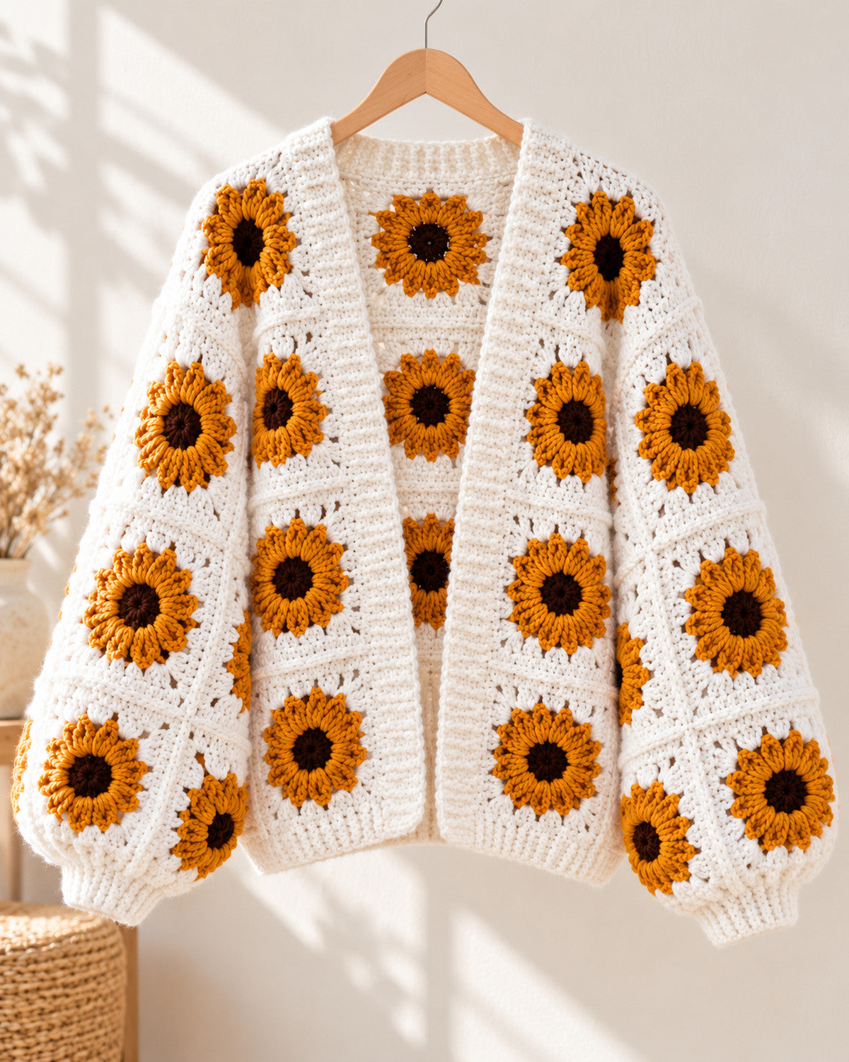 Sunflower Granny Square Cardigan Crochet Pattern PDF – Oversized Floral Cardigan