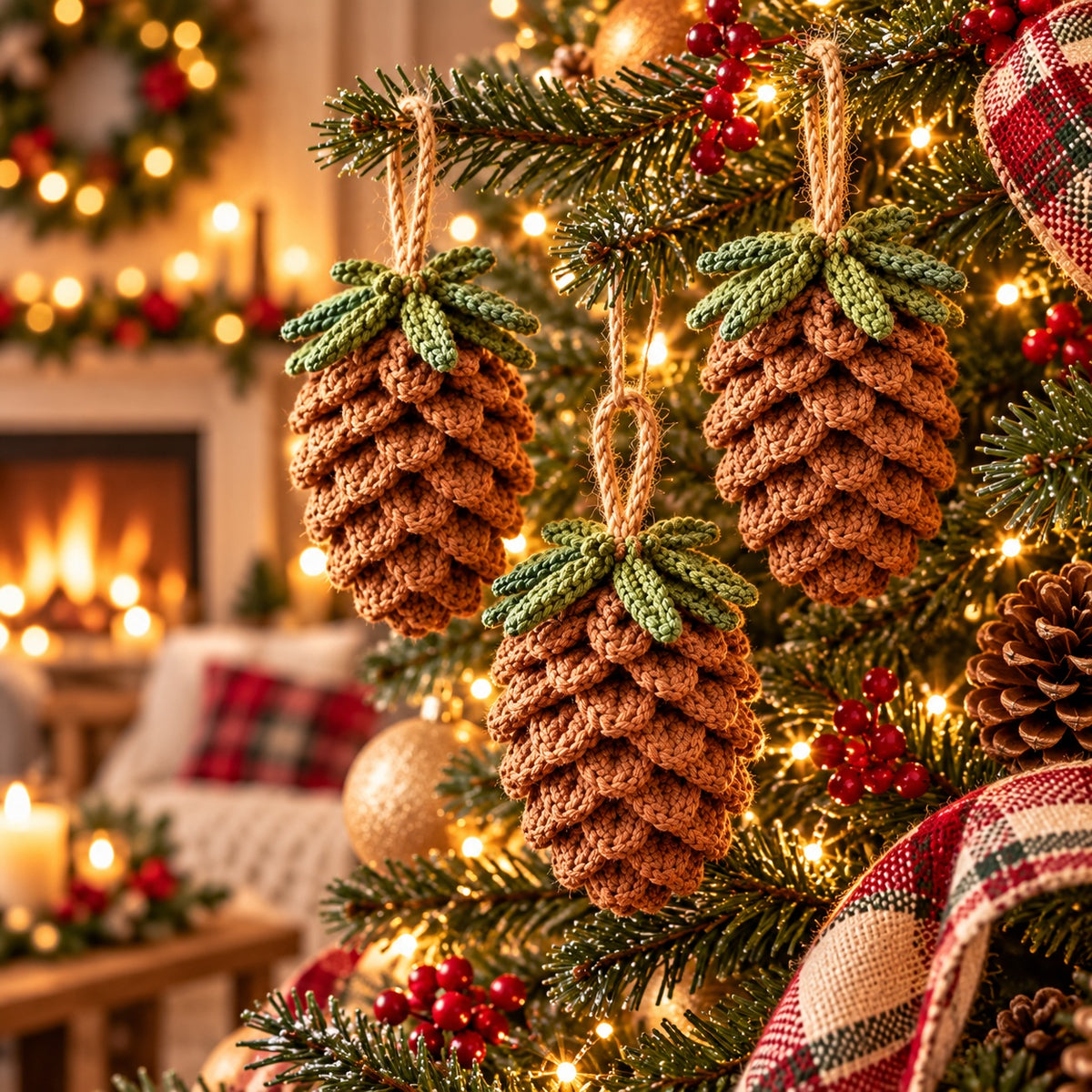 Crochet Pine Cone Ornament Pattern PDF – Rustic Christmas Decor