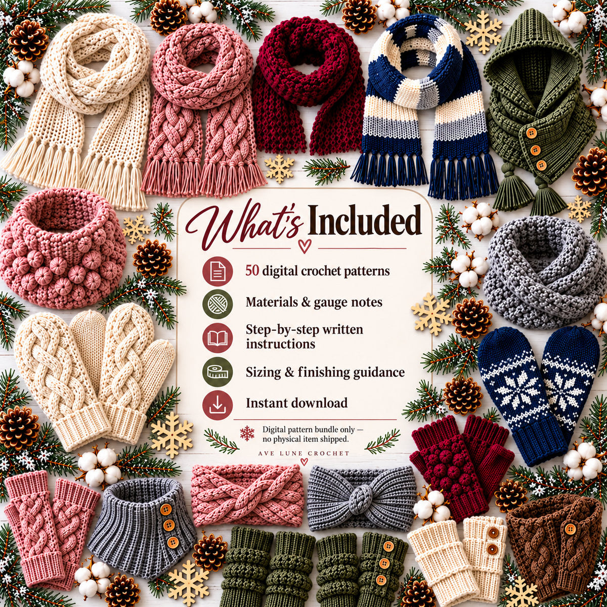 50 Winter Accessories Crochet Patterns Bundle PDF – Scarves & Mittens