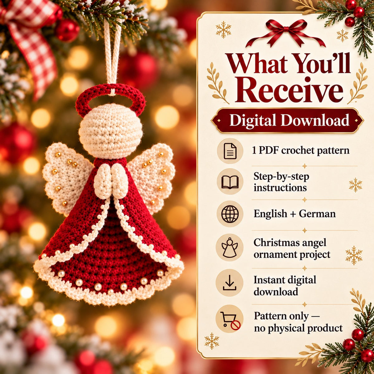 Christmas Angel Ornament Crochet Pattern PDF – Amigurumi Tree Decorations