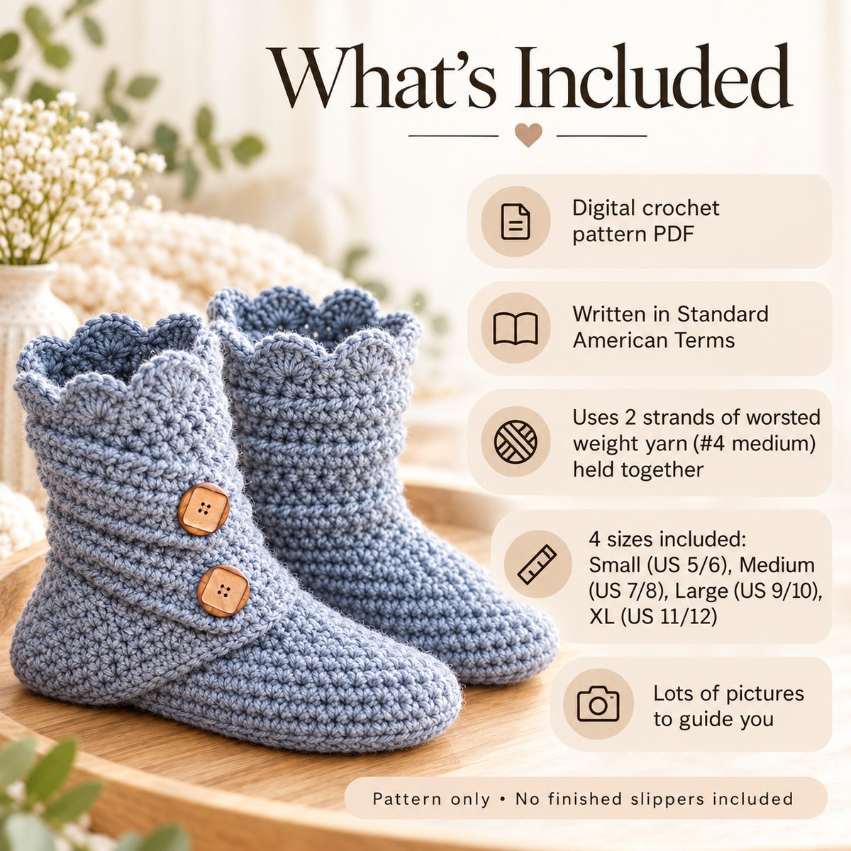 Crochet Slipper Boots Pattern PDF – Women's Cozy House Shoes