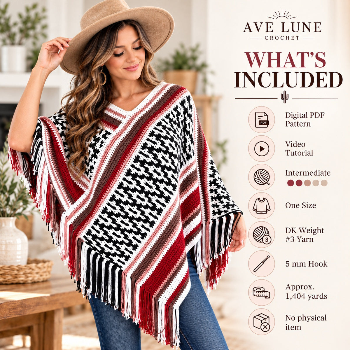 Painted Desert Mosaic Poncho Crochet Pattern PDF + Video