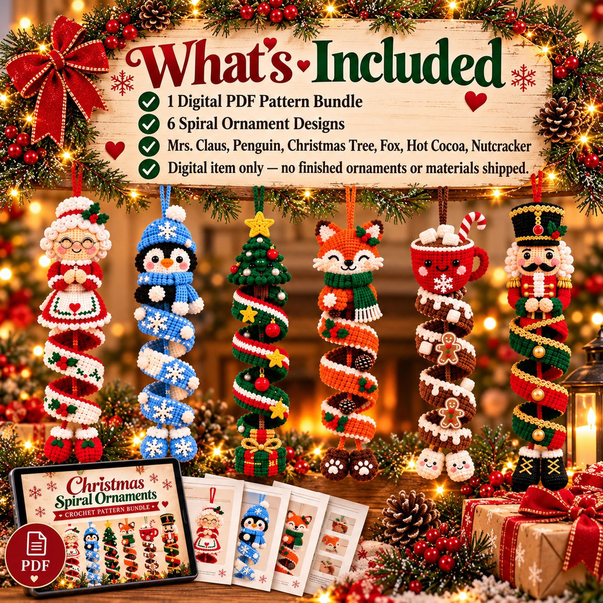 Christmas Spiral Ornaments Crochet Pattern PDF Bundle – 6 Festive Designs
