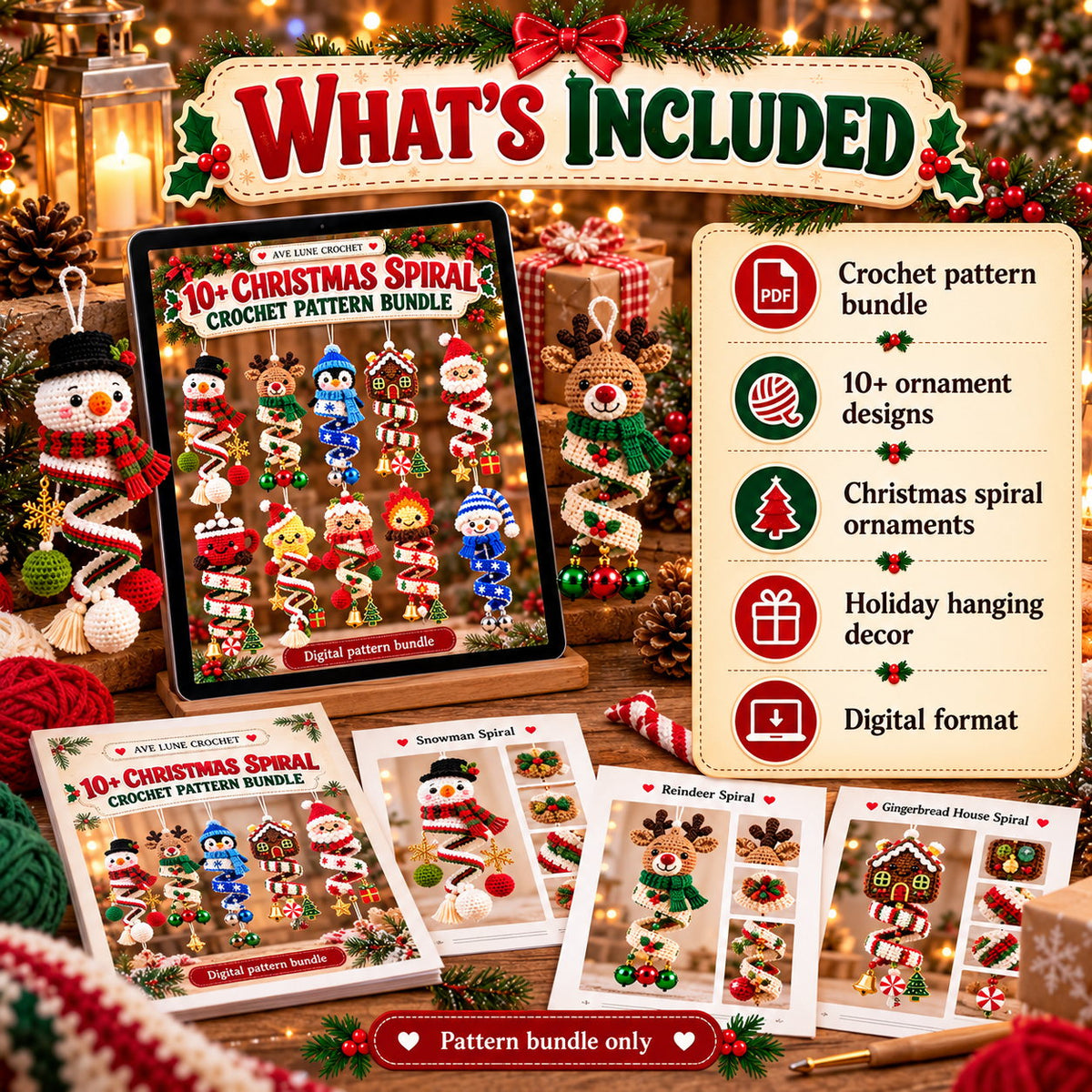 10+ Christmas Spiral Crochet Pattern Bundle PDF – Amigurumi Ornaments