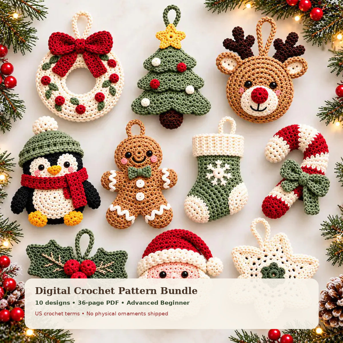 10 Christmas Crochet Ornament Patterns PDF – Holiday Bundle