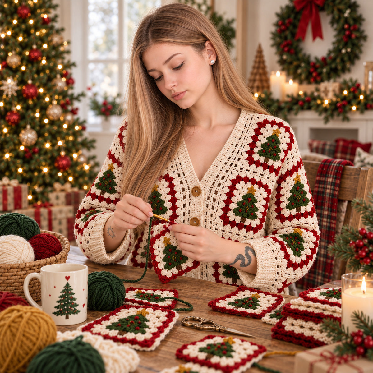 Christmas Tree Granny Square Cardigan Crochet Pattern PDF | XS–5XL | Beginner Friendly
