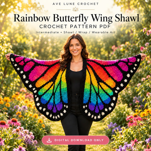 Rainbow Butterfly Wing Shawl Crochet Pattern PDF | Colorful Crochet Wrap