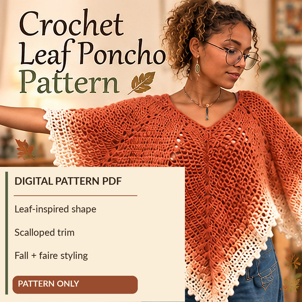 Crochet Leaf Poncho Pattern PDF | Whimsical Fall Cape, Renaissance Faire & Fairy Costume