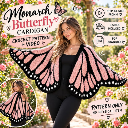 Monarch Butterfly Crochet Cardigan Pattern + Video Tutorial | Butterfly Wing Cardigan PDF | Tapestry Crochet Pattern
