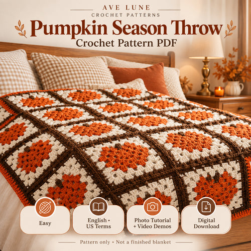 Pumpkin Season Throw Crochet Pattern PDF – Chunky Granny Square Pumpkin Blanket, Fall Home Decor