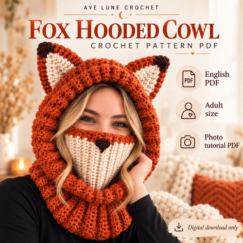 Fox Hooded Cowl Crochet Pattern PDF – Fox Ear Balaclava & Neck Warmer