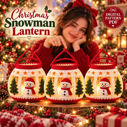 Christmas Snowman Lantern Crochet Pattern PDF – Light-Up Holiday Decor
