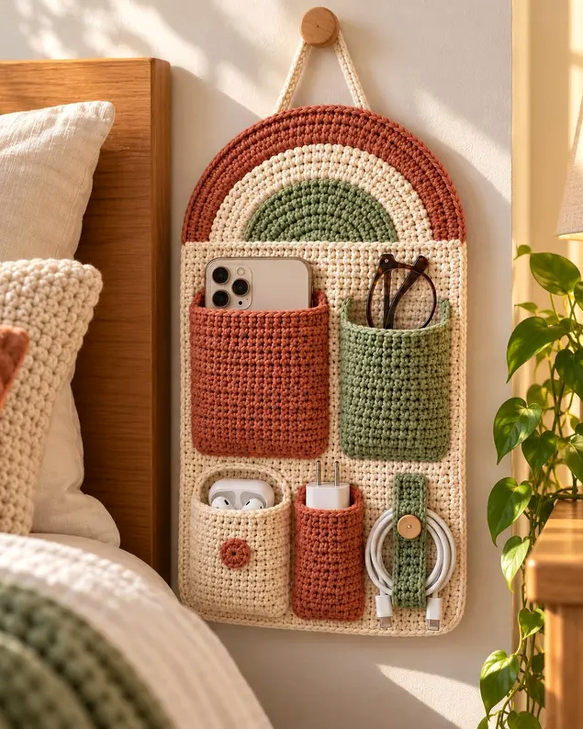 Arched Crochet Bedside Organizer Pattern PDF – Wall Hanging Storage