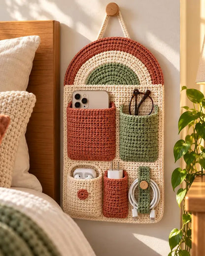 Arched Crochet Bedside Organizer Pattern PDF – Wall Hanging Storage