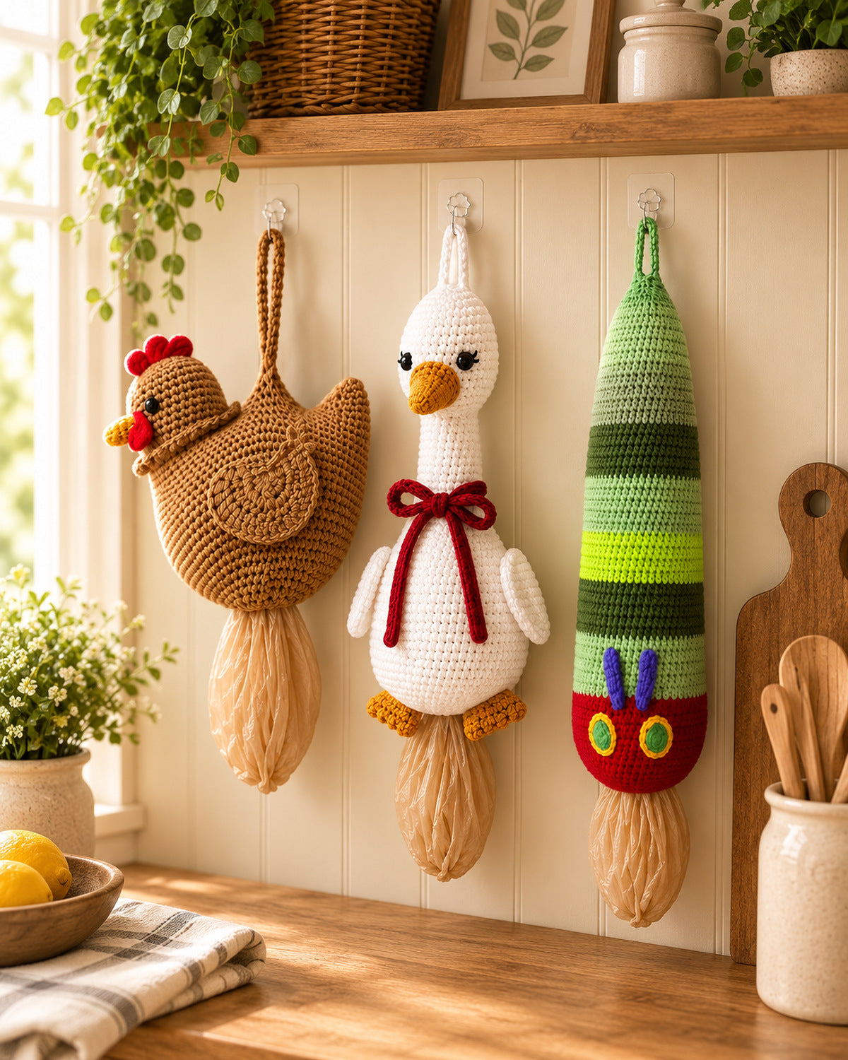 Crochet Bag Holder Pattern Bundle – Chicken, Goose & Caterpillar PDF