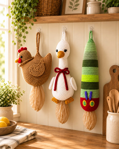Crochet Bag Holder Pattern Bundle – Chicken, Goose & Caterpillar PDF