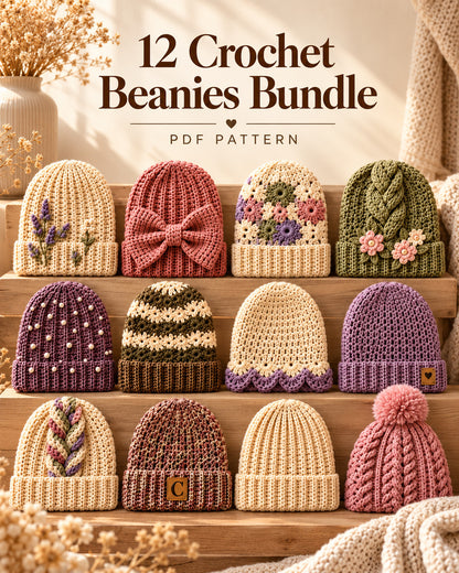 12 Crochet Beanies Bundle – Crochet Hat Patterns PDF | Ave Lune Crochet