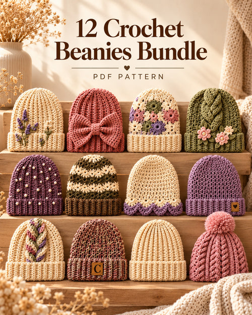 12 Crochet Beanies Bundle – Crochet Hat Patterns PDF | Ave Lune Crochet