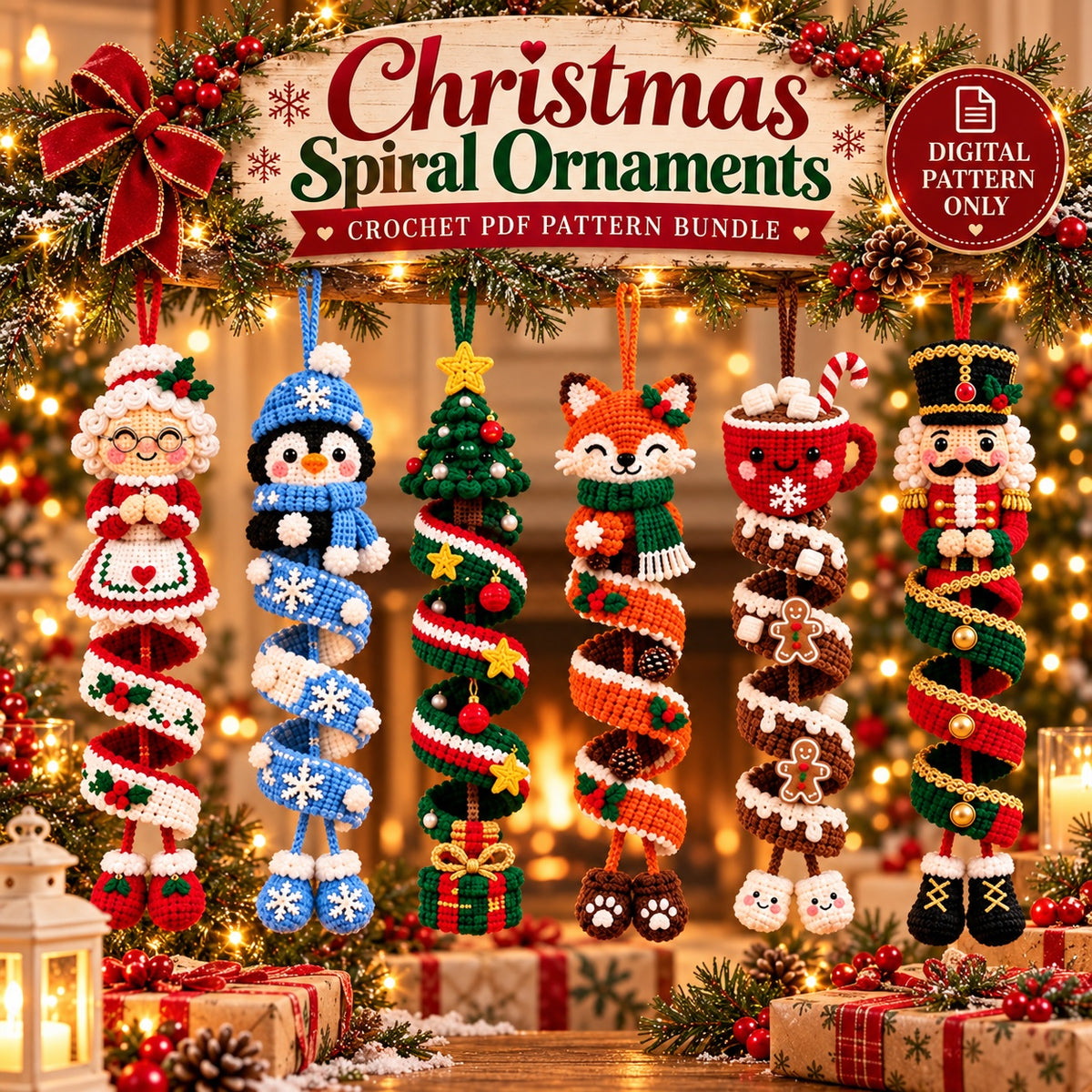 Christmas Spiral Ornaments Crochet Pattern PDF Bundle – 6 Festive Designs