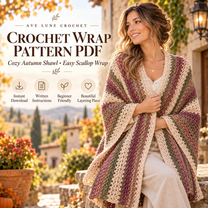 Crochet Wrap Pattern PDF – Autumn Striped Shawl, Boho Rectangle Wrap