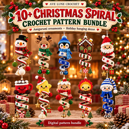 10+ Christmas Spiral Crochet Pattern Bundle PDF – Amigurumi Ornaments
