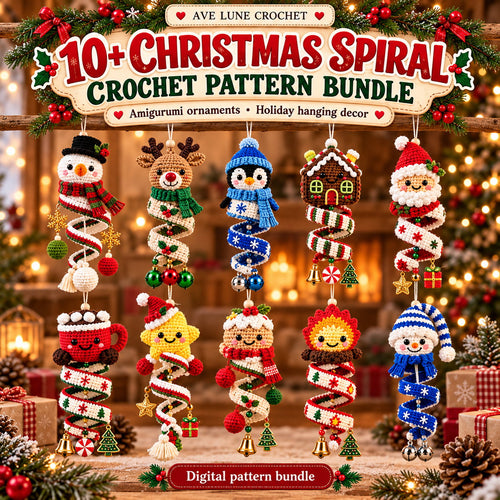 10+ Christmas Spiral Crochet Pattern Bundle PDF – Amigurumi Ornaments