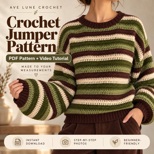 Striped Crochet Jumper Pattern PDF + Video Tutorial – Beginner Friendly Sweater