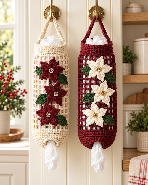 Christmas Poinsettia Crochet Bag Holder Pattern PDF | Ave Lune Crochet