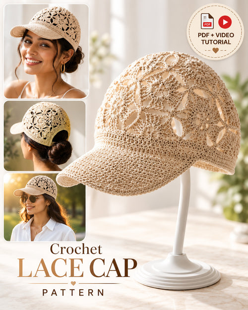 Floral Lace Crochet Cap Pattern PDF + Video – Crochet Baseball Hat