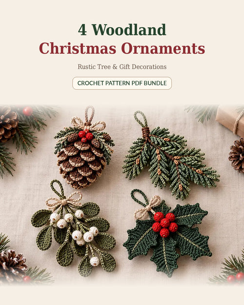 Christmas Crochet Ornament Pattern Bundle PDF – 4 Woodland Designs