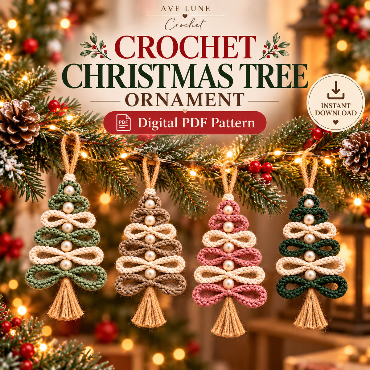 Crochet Christmas Tree Ornament Pattern PDF – Pearl & Tassel Decor