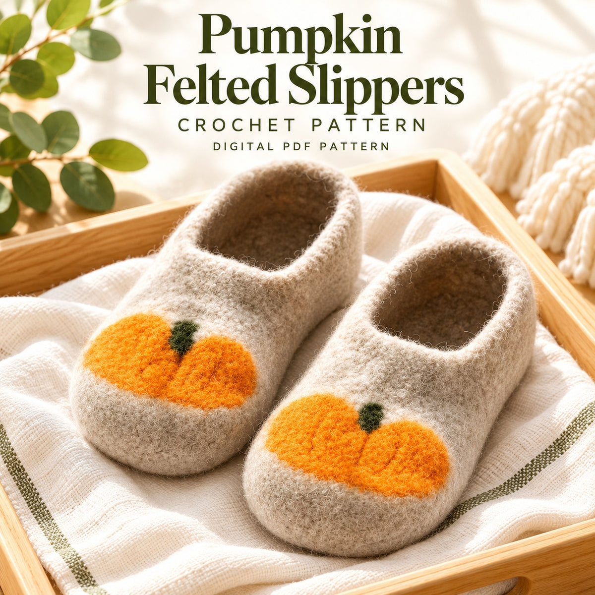 Pumpkin Felted Slippers Crochet Pattern PDF – Cozy Wool House Shoes