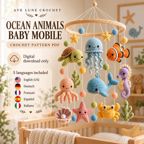 Ocean Animals Baby Mobile Crochet Pattern PDF – Amigurumi Sea Animals & Nursery Decor