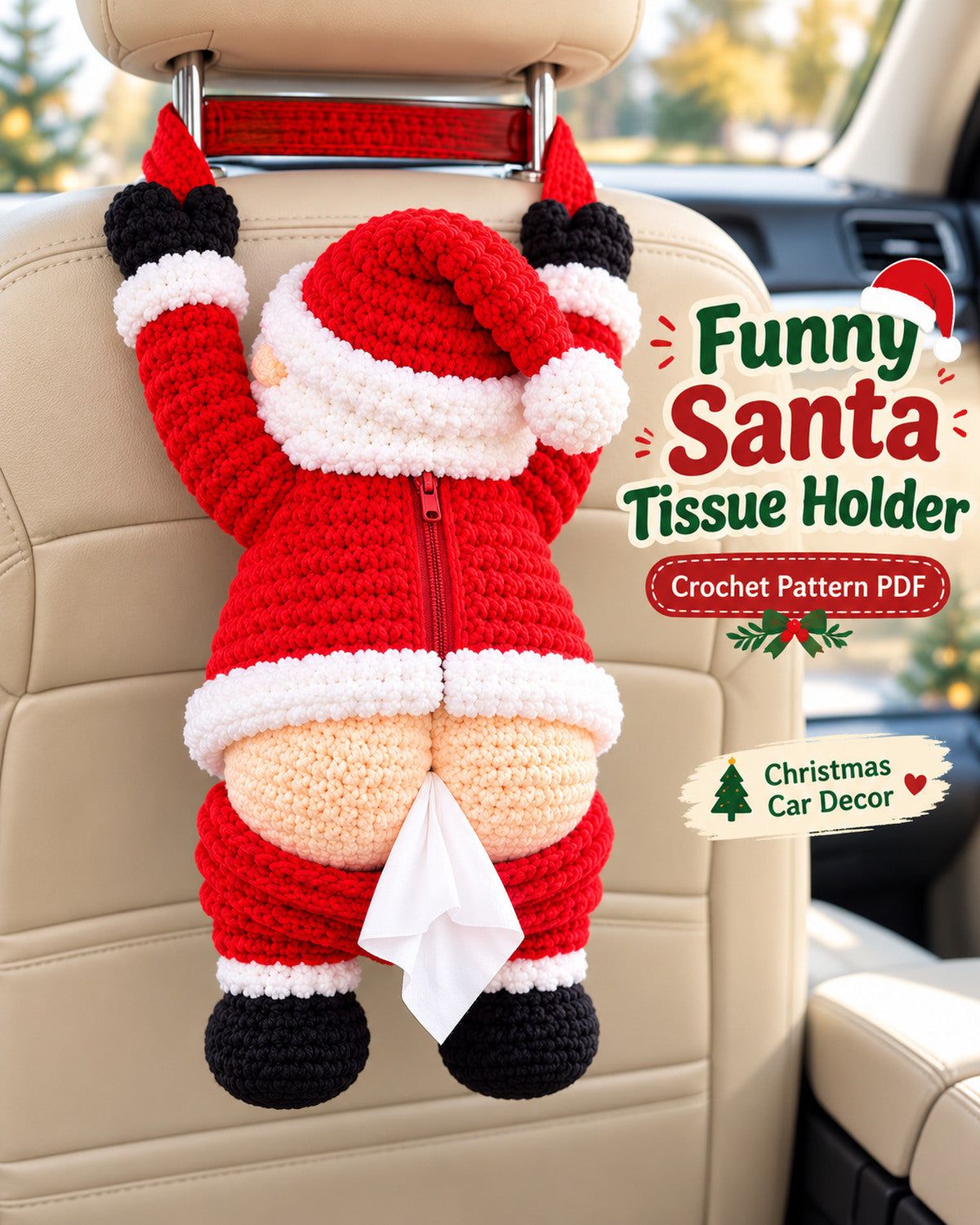 Funny Santa Tissue Holder Crochet Pattern PDF – Christmas Car Decor