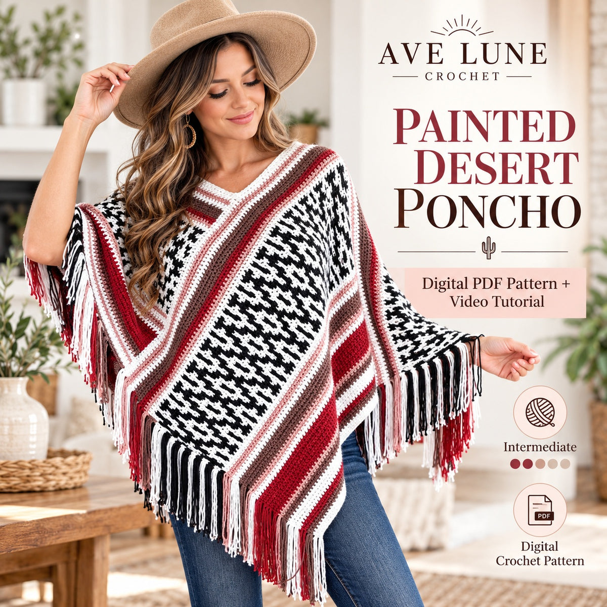 Painted Desert Mosaic Poncho Crochet Pattern PDF + Video