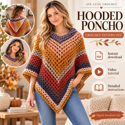 Autumn Leaves Hooded Poncho Crochet Pattern PDF + Video Tutorial