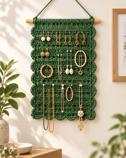 Crochet Jewelry Holder Pattern PDF – Boho Wall Hanging Organizer