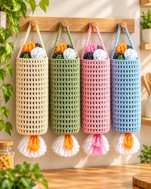 Crochet Plastic Bag Holder Pattern PDF – Hanging Mesh Bag Dispenser
