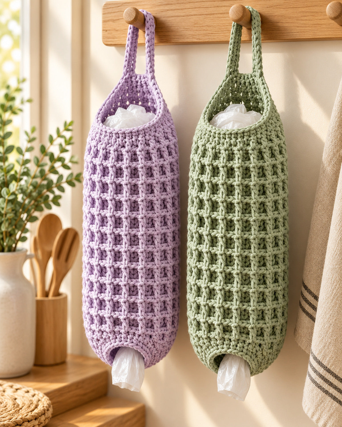 Crochet Plastic Bag Holder Pattern PDF – Hanging Kitchen Bag Dispenser