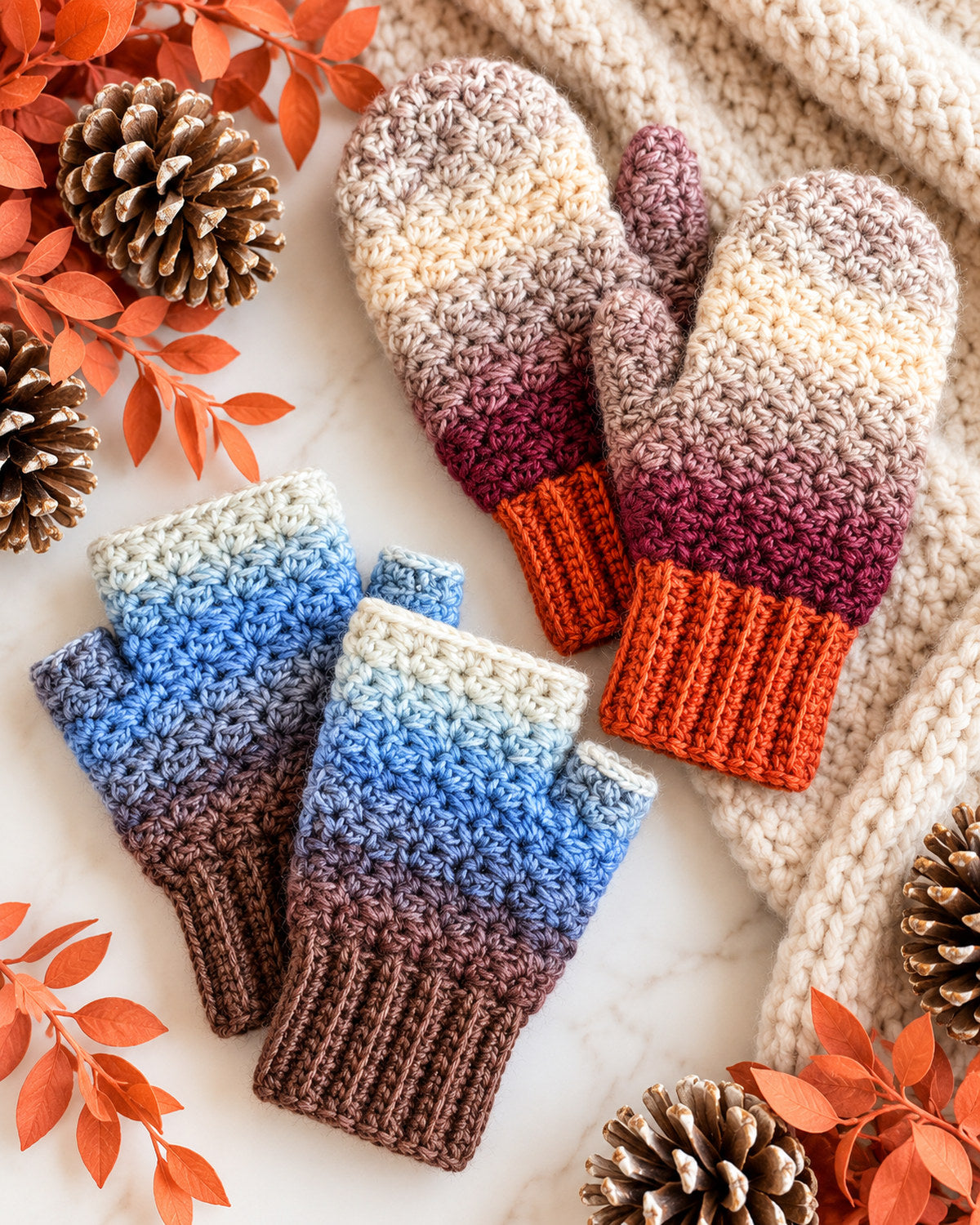 Chunky Suzette Mittens & Fingerless Gloves Crochet Pattern PDF + Video