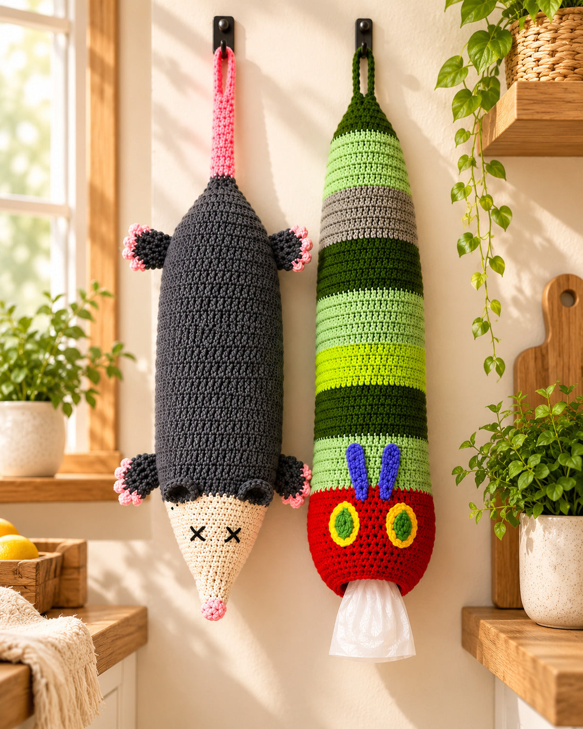 Opossum & Caterpillar Bag Holder Crochet Pattern PDF – 2-in-1 Bundle