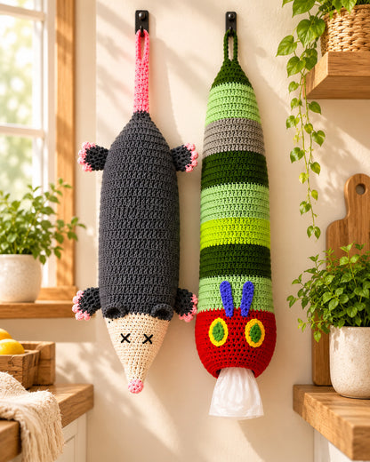 Opossum & Caterpillar Bag Holder Crochet Pattern PDF – 2-in-1 Bundle