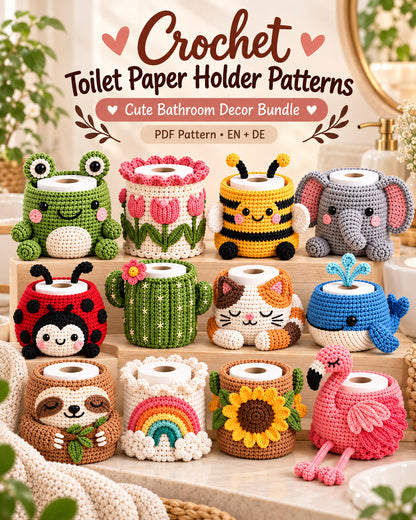 Crochet Toilet Paper Holder Patterns PDF – Cute Bathroom Decor Bundle