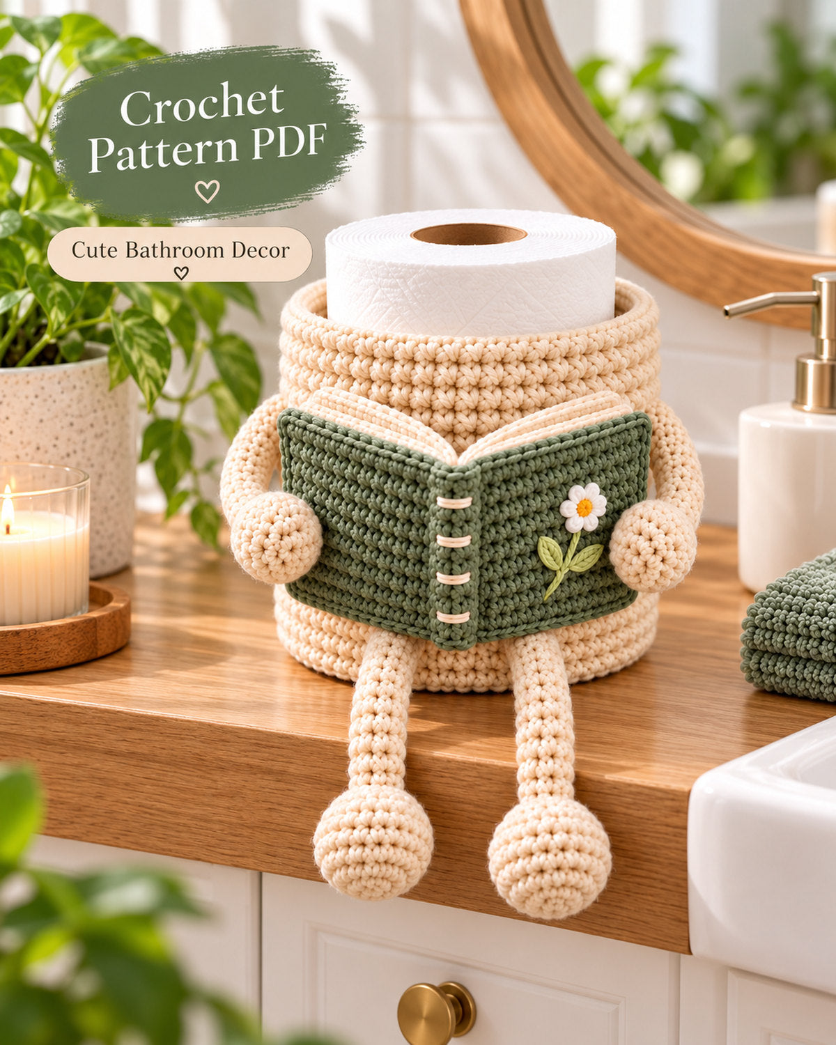 Crochet Toilet Paper Holder Pattern PDF – Reading Book Amigurumi