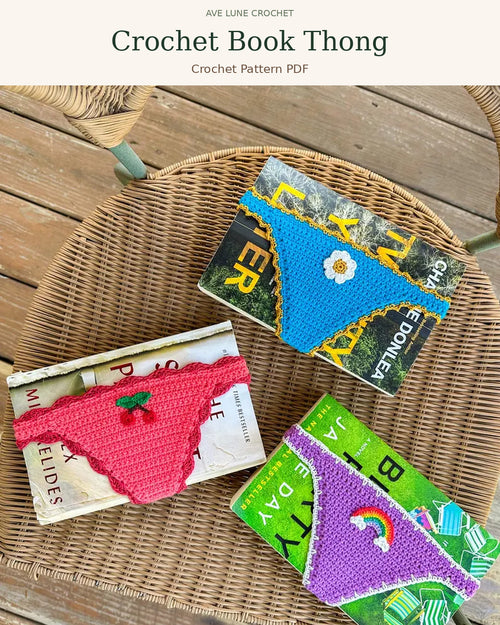 Crochet Book Thong Bookmark Pattern PDF – 3 Lace Edging Options