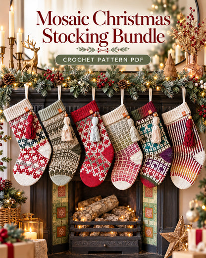 Mosaic Crochet Christmas Stocking Pattern Bundle PDF – 5 Designs