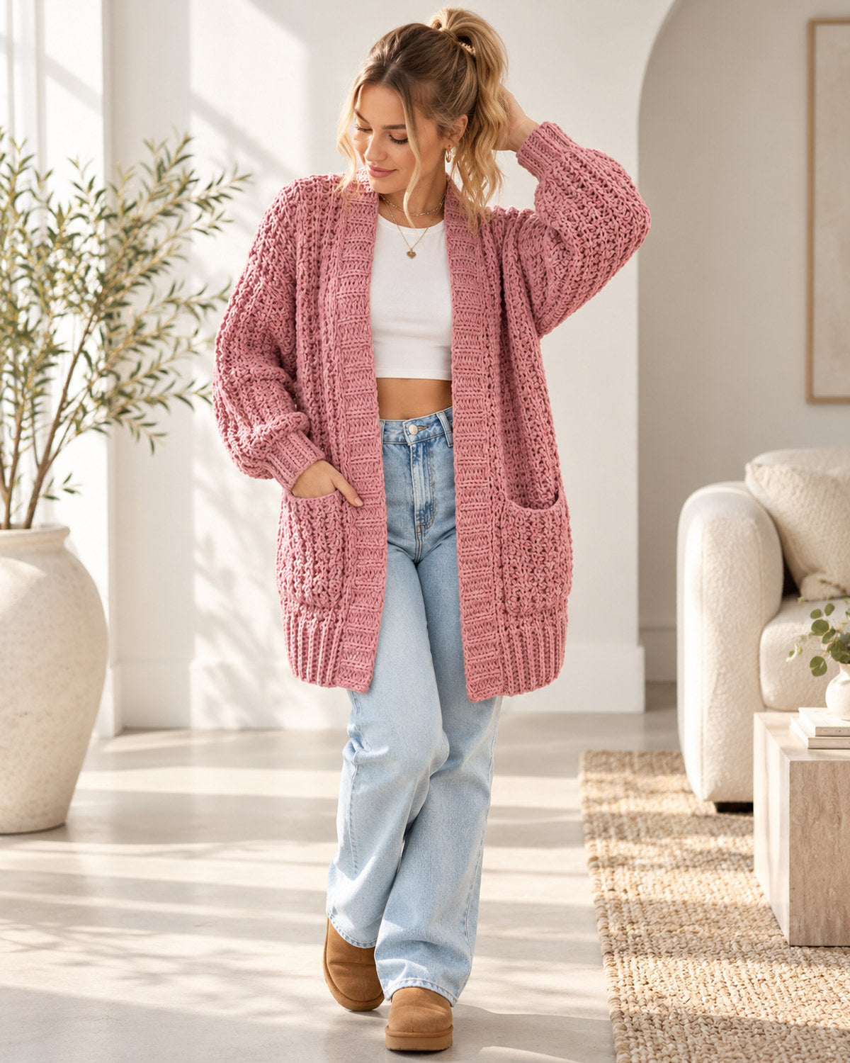 Crochet Pocket Cardigan Pattern PDF – Long Oversized Cardigan XS–5XL